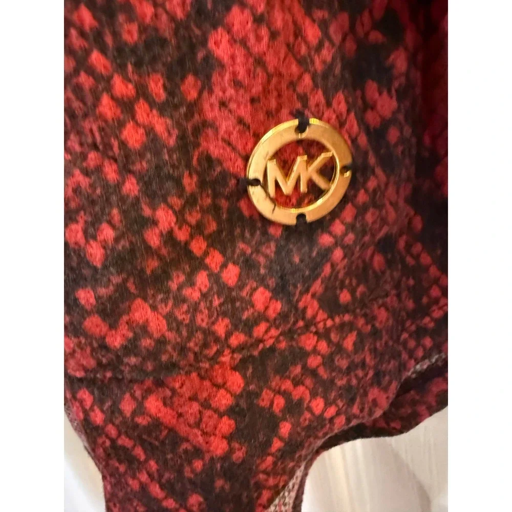 MICHAEL Michael Kors Snake Print Thermal Top Women L Red Black Kangaroo Pocket